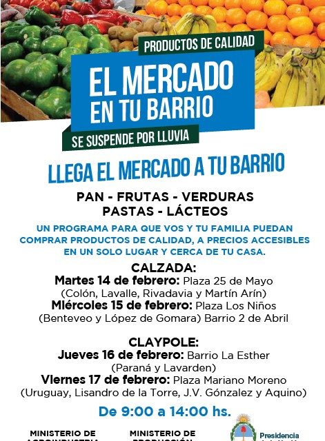 EL PROGRAMA «EL MERCADO EN TU BARRIO» NUEVAMENTE EN CALZADA Y CLAYPOLE