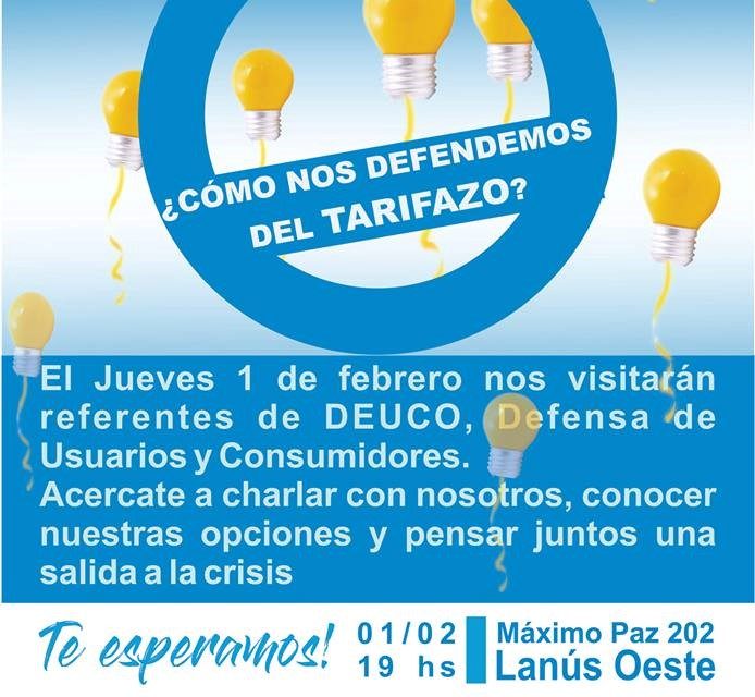 LANUS, EL FRENTE PRODUCTIVO CONVOCA A CHARLA CONTRA EL TARIFAZO