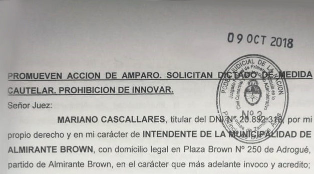 CASCALLARES PRESENTO UN AMPARO JUDICIAL CONTRA EL AUMENTO DEL GAS