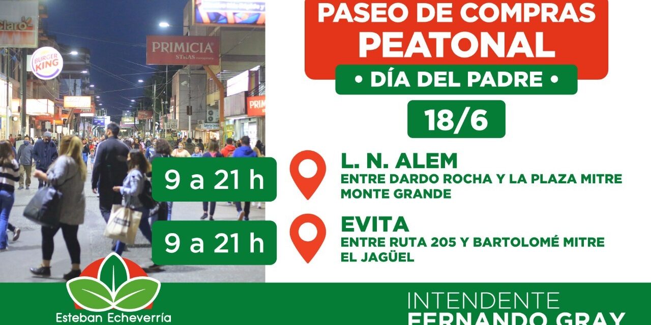VENTAS PARA EL DIA DEL PADRE, ALEM Y EVITA SERAN PEATONALES EN ECHEVERRI