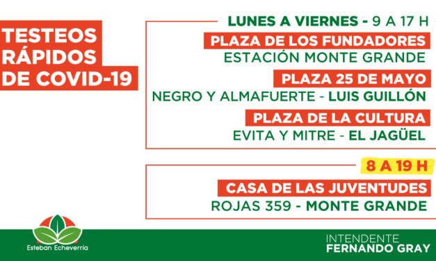 ECHEVERRIA, TESTEOS RÁPIDOS Y GRATUITOS DE DETECCIÓN DE COVID-19