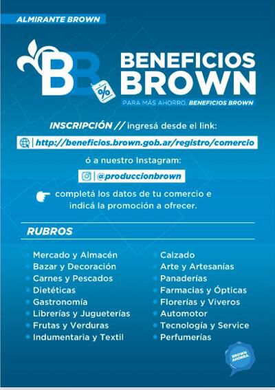 EL MUNICIPIO CONVOCA A COMERCIOS A SUMARSE AL PROGRAMA “BENEFICIOS BROWN” DE DESCUENTOS Y PROMOCIONES