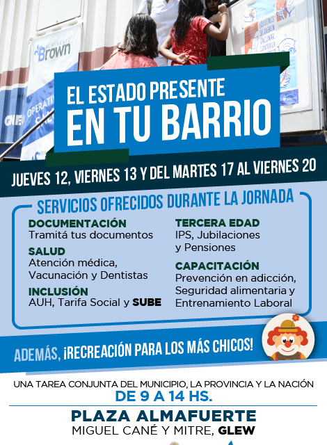«EL ESTADO PRESENTE EN TU BARRIO» DESEMBARCA EN GLEW