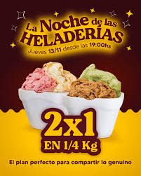 LLEGA LA NOCHE DE LAS HELADERIA CON EL 2X1 ESTE JUEVES 13